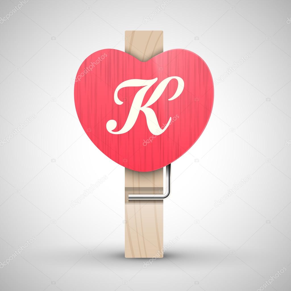 Clothes heart pin with letter K Stock Vector by ©whitebarbie 97480006