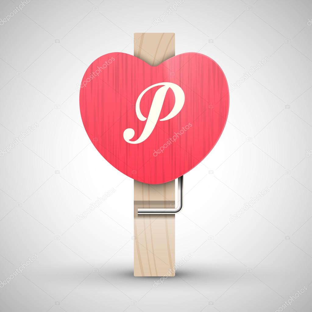 Clothes heart pin with letter P Stock Vector by ©whitebarbie 97480090
