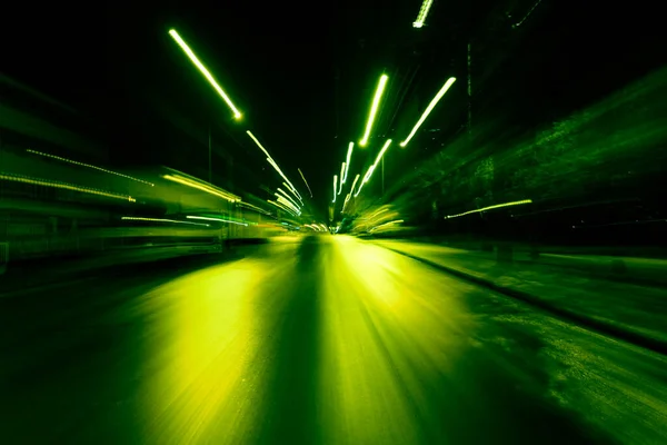 Luzes Cidade Capturadas Veículo Movimento Rápido Noite Luzes São Longas — Fotografia de Stock