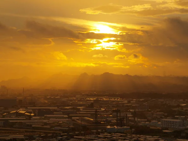 Lever Soleil Sur Zone Industrielle Ren — Photo