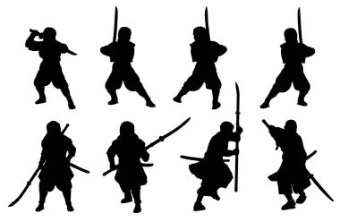 Ninja ve samuray-naginata silueti ayarlandı.