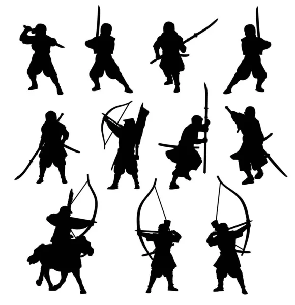 Ninja and samurai silhouette set.
