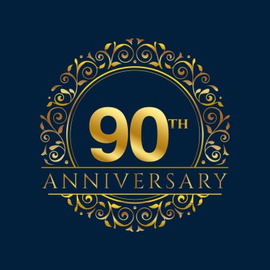 90 yıllık yıldönümü davetiye şablonu izole vektör çizimi. On yıl Siyah tebrik kartı şablonu