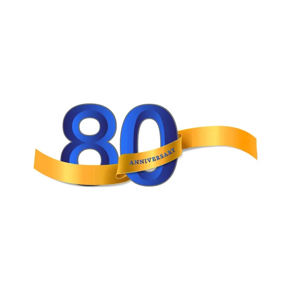 黄色リボンデザイン ナンバーベクトルテンプレートと80周年記念お祝い — ストックベクタ