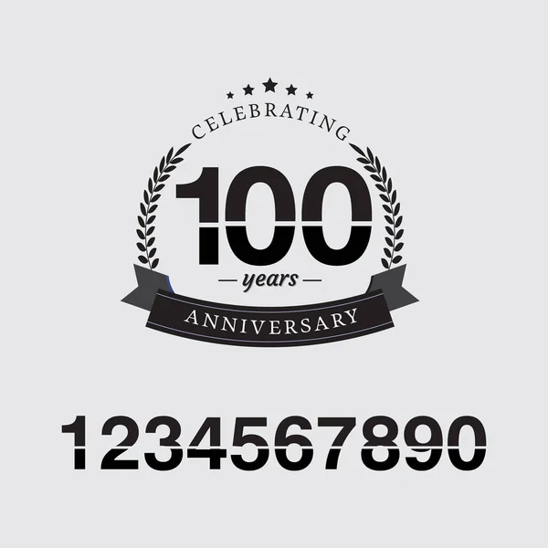 100 Ano Emblema Celebração Aniversário Etiqueta Logotipo Aniversário Selo Preto —  Vetores de Stock