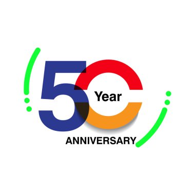 50. yıl dönümü logosu, vektör tasarımı beyaz arka planda renkli doğum günü kutlaması