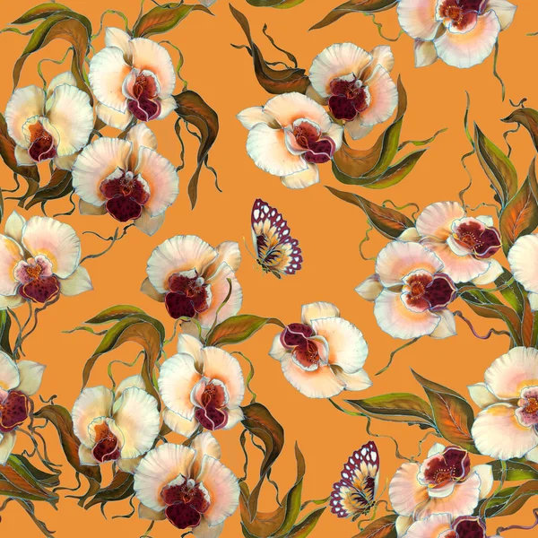 Yazar Tarzında Suluboya Illüstrasyon Gutta Tekniği Anında Indirme Orkide Çiçekleri — Stok fotoğraf