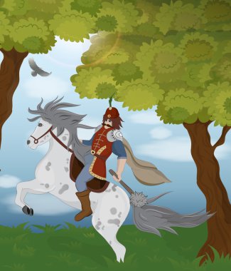 Cartoon knight on a horse vector