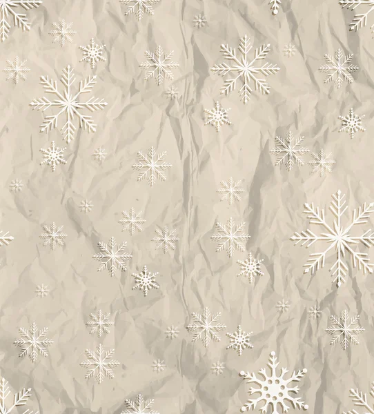 Papír pomačkané textura se sněhové vločky — Stockový vektor