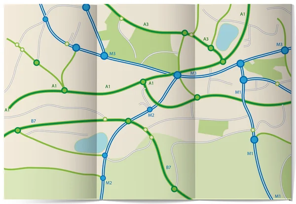 Folded road map — Stock Vector