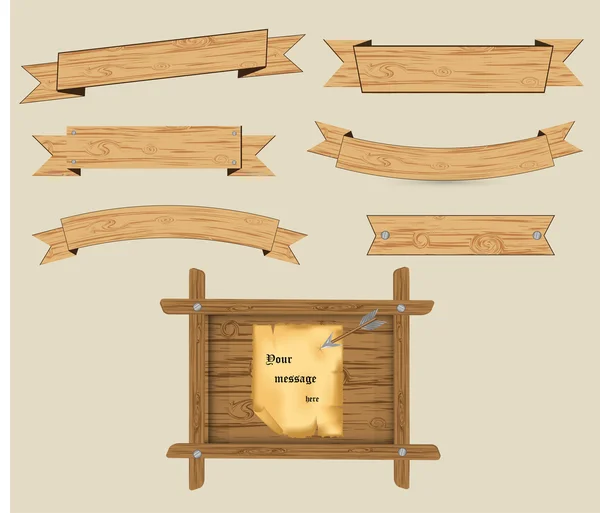 木製バナーとリボン — ストックベクタ