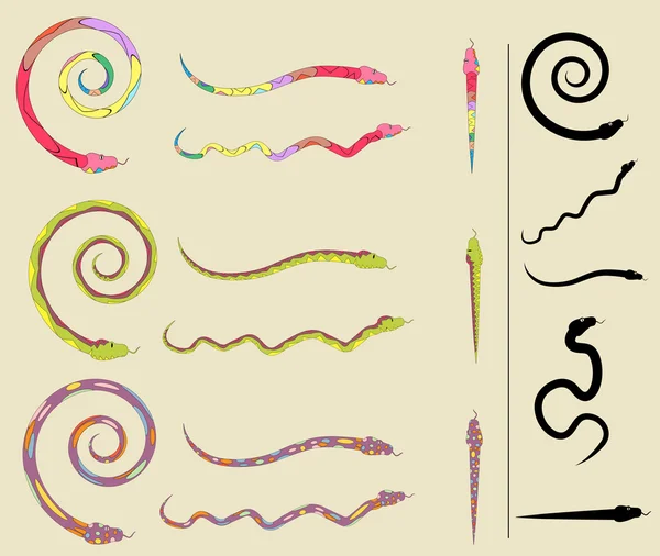 Ensemble de pinceaux de serpents colorés — Image vectorielle