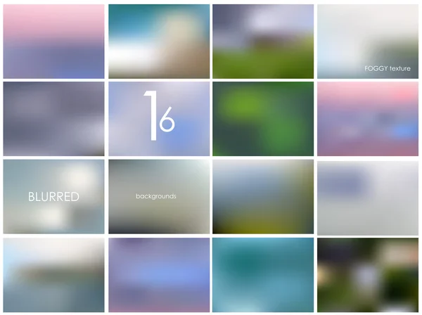 Uppsättning av 16 olika landskap suddiga bakgrunder — Stock vektor