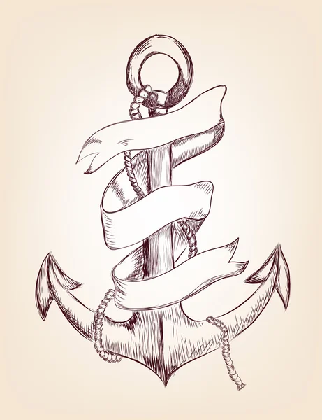 Illustrazione disegnata a mano di ancoraggio e nastro — Vettoriale Stock