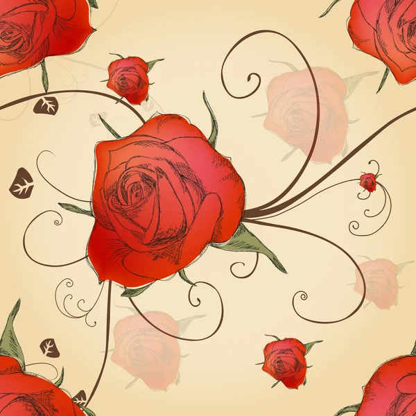 Rosas rojas patrón retro — Archivo Imágenes Vectoriales