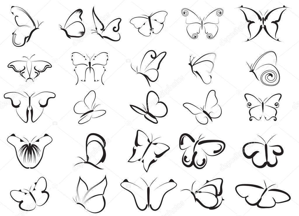 Collection of drawing butterflies