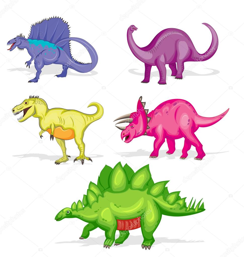 Set of five colorful dinosaurs