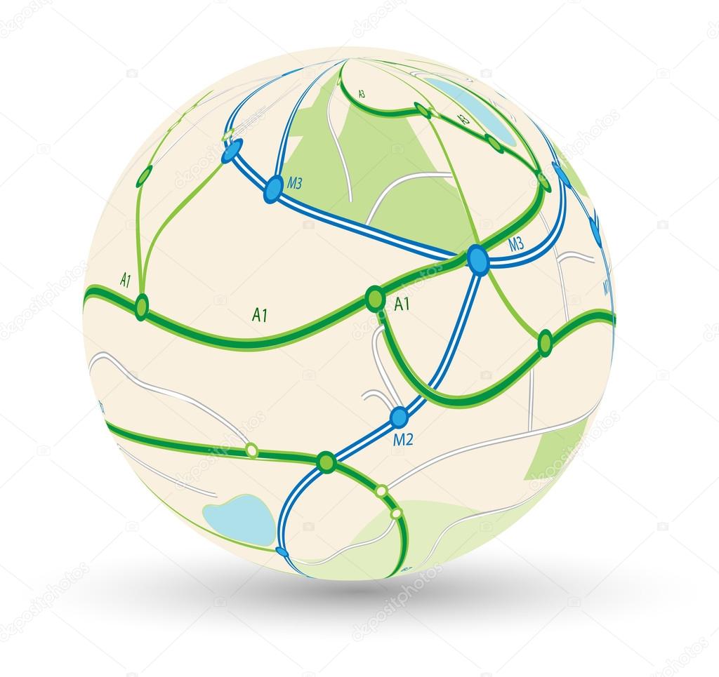 Globe with road map
