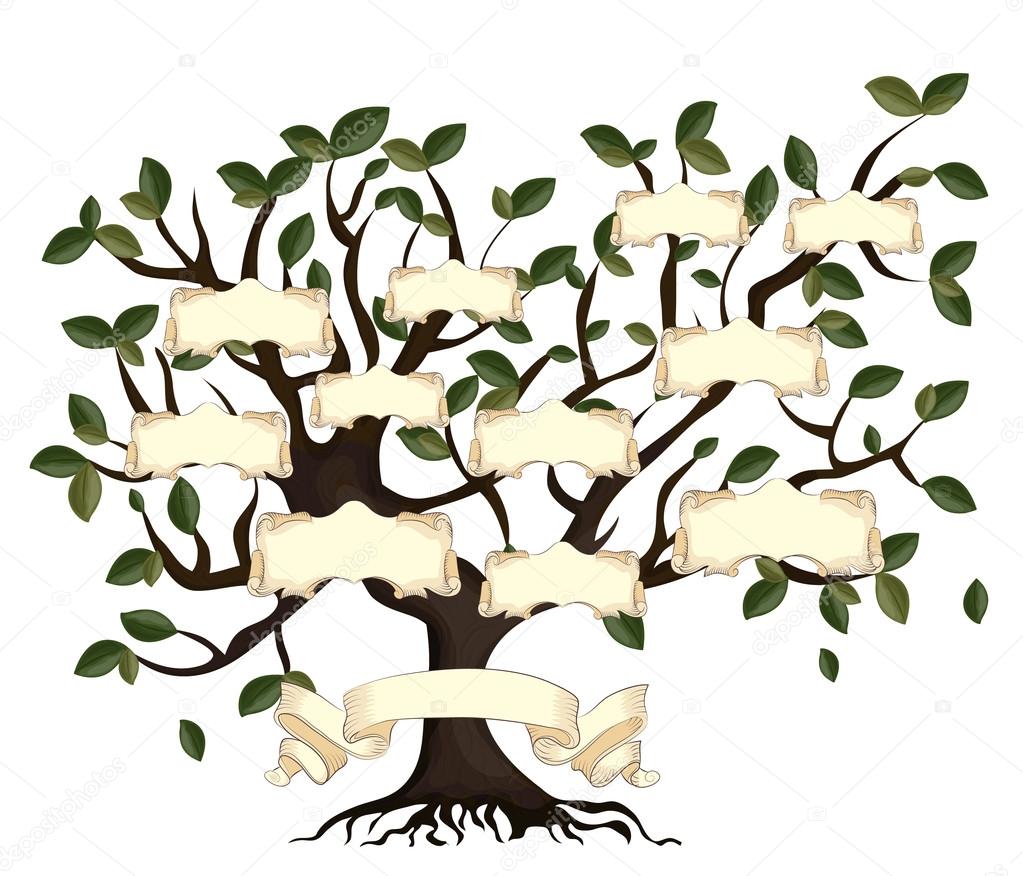 Illustration of family tree with vintage ribbons