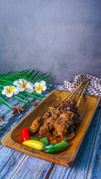 Galinha Satay Sate Ayam Carne Espetada Grelhada Servida Com Molho — Fotografia de Stock