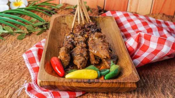 Indonesiska Spett Köket Smaskiga Kyckling Sate Eller Satay Skev Och — Stockfoto