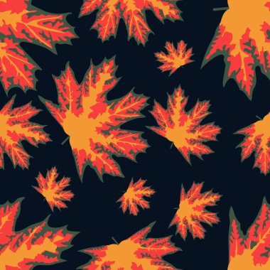 Mavi arka planda düşmüş akçaağaç yapraklarının kusursuz deseni