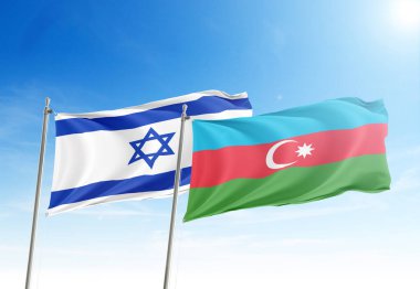 İsrail ve Azerbaycan bayrakları sallanıyor şafak vakti gökyüzünde