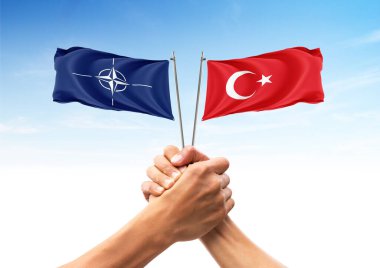 NATO ve Türkiye bayrağı, müttefik ve dost ülkeler, birlik, beraberlik, tokalaşma