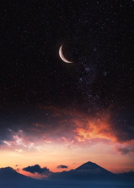 Gökyüzü gece yıldızları ve ay, gece ay duvar kağıdı, İslami gece