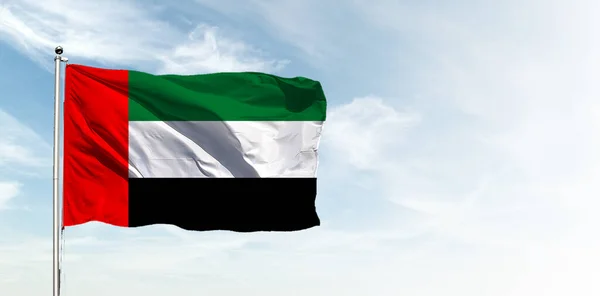 Die Fahne Der Vereinigten Arabischen Emirate Blauen Himmel Horizontales Panorama — Stockfoto
