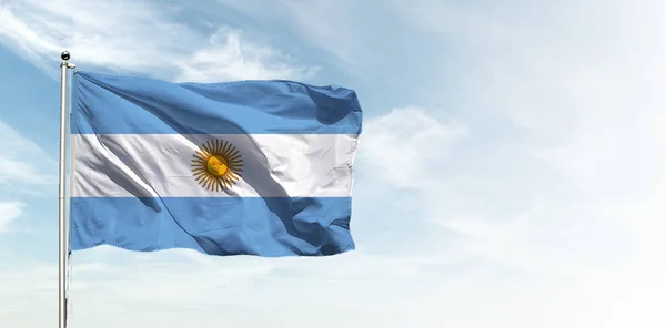 Bandera Argentina Cielo Azul Banner Panorámico Horizontal — Foto de Stock
