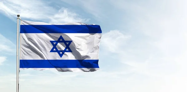 Флаг Израиля Голубом Небе Горизонтальное Панорамное Знамя — стоковое фото