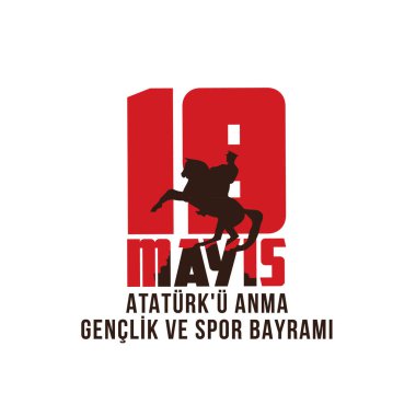 19 mayis Atatürk 'Anma, Genclik ve Spor Bayrami, çeviri: 19 Mayıs Atatürk, Gençlik ve Spor Günü, Türk bayramının grafik tasarımı, vektör logosu.