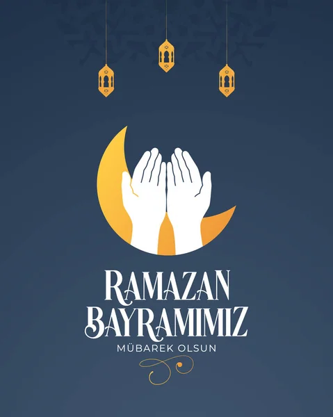 Idul Fitri Mubarak Bahasa Turki Ramazan Bayraminiz Mubarek Olsun Bulan - Stok Vektor