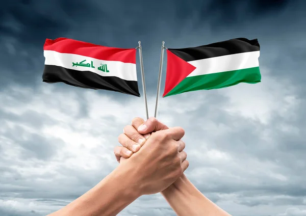 Flag Iraq Palestine Allies Friendly Countries Unity Togetherness Handshake Support — Stock Photo, Image