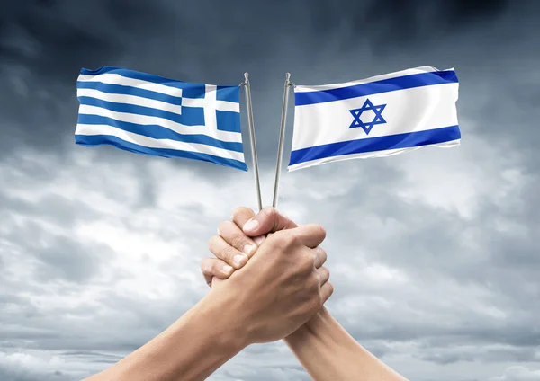 Флаг Греции Израиля Союзников Дружественных Стран Единство Сплоченность Рукопожатие Поддержка — стоковое фото