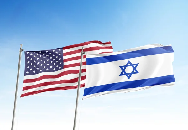 Сша Израиль Размахивают Флагами Заре Неба — стоковое фото