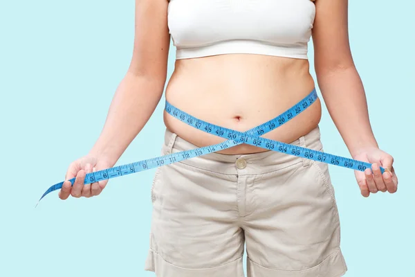 Opatření pásky kolem tlusté břicho — Stock fotografie