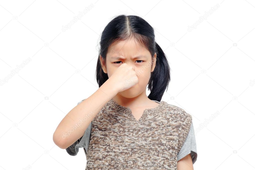 asian girl closing nose