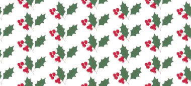 Holly Yapraklar ve Böğürtlenler Noel Kusursuz Desen