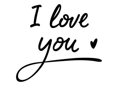 Siyah el yazısı I Love You beyaz arkaplanda izole edilmiş bir kalp ikonu ile metin. Sevgililer Günü için mükemmel, romantik tasarımlar, ya da aşk temalı projeler için.