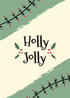 Tatil kutlamaları için yeşil ve kırmızı unsurlarla el çizimi neşeli Noel tasarımı. Grunge dokusu.