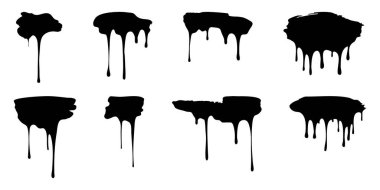 El yapımı siyah damlayan boya veya mürekkep şekilleri grunge, grafiti ya da sokak sanatı temalı tasarımlar için idealdir. Siluet kan damlatıyor. Vektör sanatı