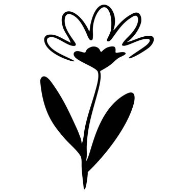 Cesur organik çizgileri olan basit siyah bir çiçek çizimi. Damgalama, paketleme, dövme, logo ve modern grafik tasarım projeleri için minimalist çiçek simgesi ideal.