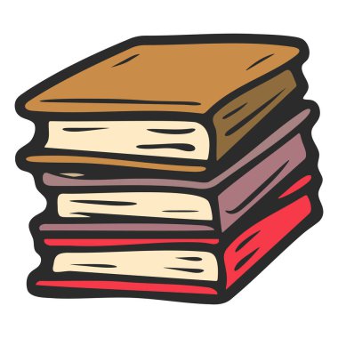 Çizgi film tarzında cesur hatları olan resimli kitap yığını. Eğitim temaları, öğrenme kavramları, kütüphaneler, okuma, okul malzemeleri ve akademik tasarım kullanımı için mükemmel. Vektör