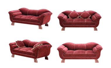Red Sofa, isolated on white background with clipping path clipart