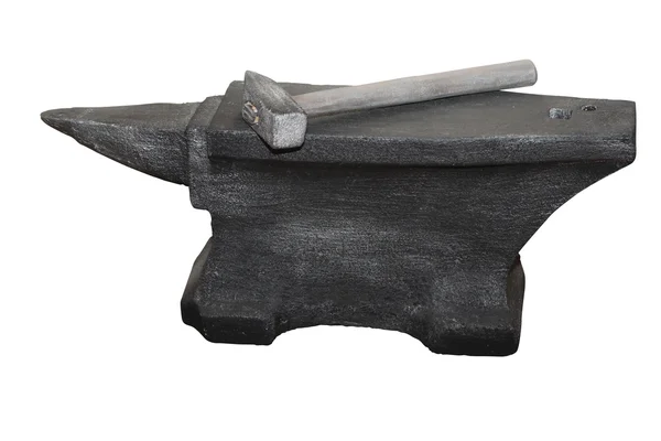 Black anvil and hammer isolated on a white — Stock Photo, Image
