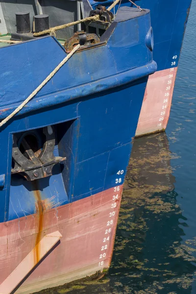 bow of a ship with draft scale numbering