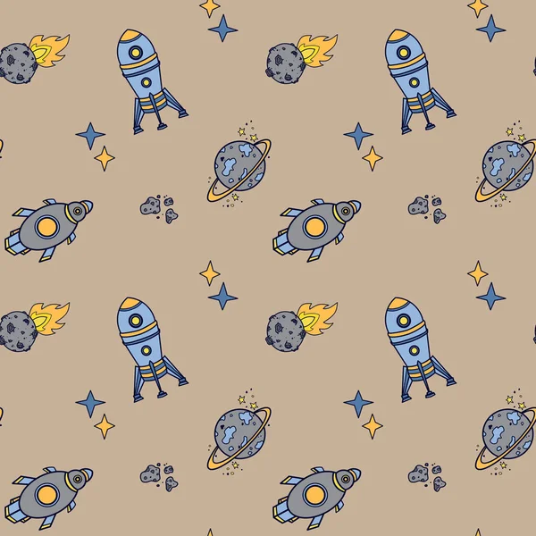 Cartoon Pattern Space Elements Pattern Rockets Stars — Stock Photo, Image