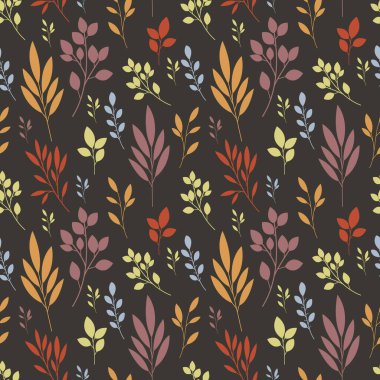 Çiçeksel elementlerle çizilmiş el izi. Yapraklı, dallı, dallı, böğürtlenli, otlu desen. Yeşil ve beyaz.